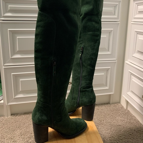 Tall Dark Green Suede Boots - Picture 3 of 11